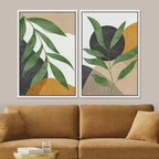 SIGNFORD Framed Canvas Print Wall Art Set Geometric Mid-Century Plant Collage Abstract Shapes Illustration Modern Art Decorative Nordic Nature for Living Room, Bedroom, Office - 24"x36"x2 White