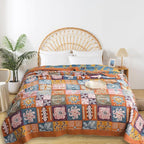 Boho Throw Blanket for Bed - 100% Pure Cotton Ultra Soft Rustic Quilt - Farmhouse Decor Bed Blankets, All Season Rustic Throw for Sofa Couch Chair(80''x 90'', Art Squares)