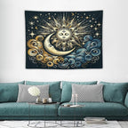 HZOHNAGO Sun Moon Tapestry Boho Golden Stars Pattern Printed Wall Tapestry Wall Hanging for Bedroom Living Room Dorm 40" W x 30" H