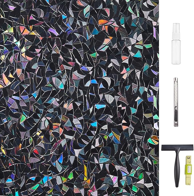 LEMON CLOUD Window Privacy Film Total Blackout Decorative Window Film, Static Cling Darkening Frosted Glass Covering 100% Opaque Removable for High Privacy, Black Half Moon Anti-UV(35.4 x 157.4 Inch)