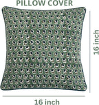 Ridhi Basil Green Block Print Cotton Canvas Throw Pillow Covers for Decorative Couch Pillows for Living Room, Chic Boho Cute Outdoor Valentine Pillows Covers Gifts 16x16 Inches