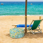 Inflatable Ottoman Stool D21 xH9 for Outdoor/Indoor Use, Water Repellent Patio Foot Rest Stool with Portable Handle,Round Pouf Ottoman Suitable for Garden,Deck and Camping - Damask Green