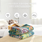MSGKV Boho Throw Blanket for Couch and Sofa Cotton Blankets for Living Room Bedroom Reversable Florals Throw 60"x80" Breathable Cozy Blankets