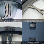 24 Inch Industrial Steampunk Wall Clock, Oversized Solid Wood Frame, Battery Operated, Large Wall Clock with Real Rotating Gears, Gray