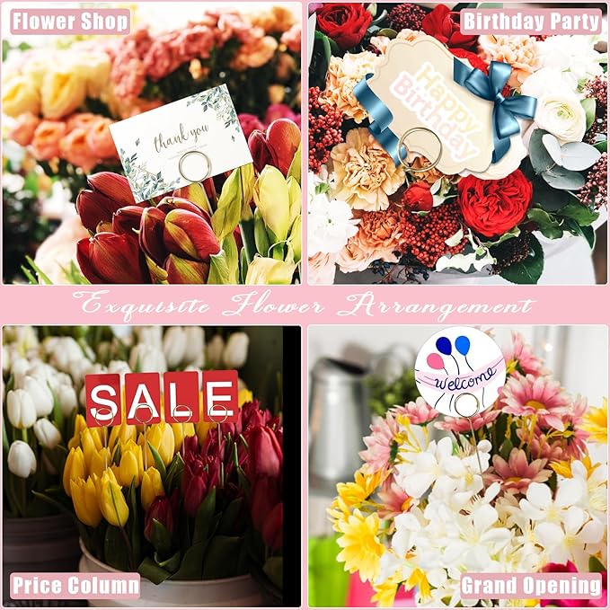 20 Pcs Floral Card Holder Picks, 12 Inch Round Picture Holders, Photo Holder Pick Stick, Gold Floral Place Card Holder, Floral Picks Clips, Photo Picture Holder for Weddin