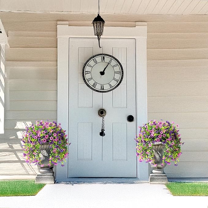 Artificial Hanging Flowers Plants for Outdoor Spring Decoration, 2 PCS Fake Silk Daisy Flower Planter UV Resistant Look Real for Outside Patio Porch Home Summer Decor (Double Purple)