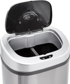 Amazon Basics Automatic Trash Can with Lid, Hands-Free, Stainless Steel, D-Shaped 80 l, 2 Bins