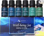 ASAKUKI Essential Oil Blends, Essential Oils for Diffusers for Home, Well-Being Kit- Calm Mind, Sweet Dreams, Happy, Relax, Air Freshening, Immunity for Aromatherapy, Humidifiers, Massage, 6x10ml