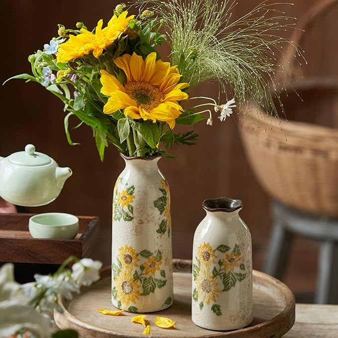 Levvohd Autumn Ceramic Vase Set of 3, Vintage Small Vases for Decor Home Your Kitchen Bedroom Living Room Bathroom Shelf Centerpiece Table Decorations (H 9.5" + H7.7 + H5.9)