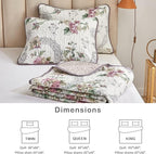 Flysheep 3 Pieces Quilt Set King Size, Beige Floral Reversible Bedspread Coverlet Set, Soft Microfiber Lightweight Bed Cover for All Season (102" x 90", 1 Quilt+ 2 Pillow Shams)