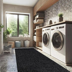 CAMILSON Indoor and Outdoor Runner Rug Dark Gray Black Solid Boho Woven Design Easy-Cleaning Non Shedding Farmhouse Living Room Bedroom Garden Patio and Kitchen Washable Outside Carpet Alfombras (2x7)