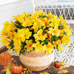 INSPRING Artificial Fall Flowers for Outdoors, 3 Bundles Fake Plants Silk Azalea Bouquet UV Resistant Realistic Faux Fall Flowers for Outdoor Planters Front Door Patio Garden Walkways Home, Yellow