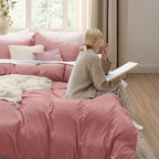 Bedsure Pink Clay Duvet Cover Full Size - 3 Pieces Prewashed Extra Soft Cotton-Like Bedding Set, Includes 1 Duvet Cover 80x90 Inches with Zipper Closure & 2 Pillow Shams, Comforter Not Included