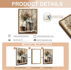 Floating Framed Farmhouse Vintage Canvas Wall Art, Country Floral Daisy Pictures Wall Decor, Wood Grain Art Paintings Poster for Living Room Bedroom Bathroom Rustic Decor 12x16 inch