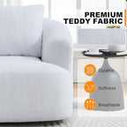 Luxlen Swivel Accent Chair with Pillow for Living Room, Teddy Fleece Upholstered Single Sofa, 360° Rotating Barrel Chair with Metal Base for Bedroom, Office, Apartment - White