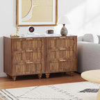 Fluted Nightstand Set 2 22.9'' Wood Nightstands with Drawers Bedside Table Set of 2 Mid Century Drawer Dresser for Bedroom Living Room Walnut