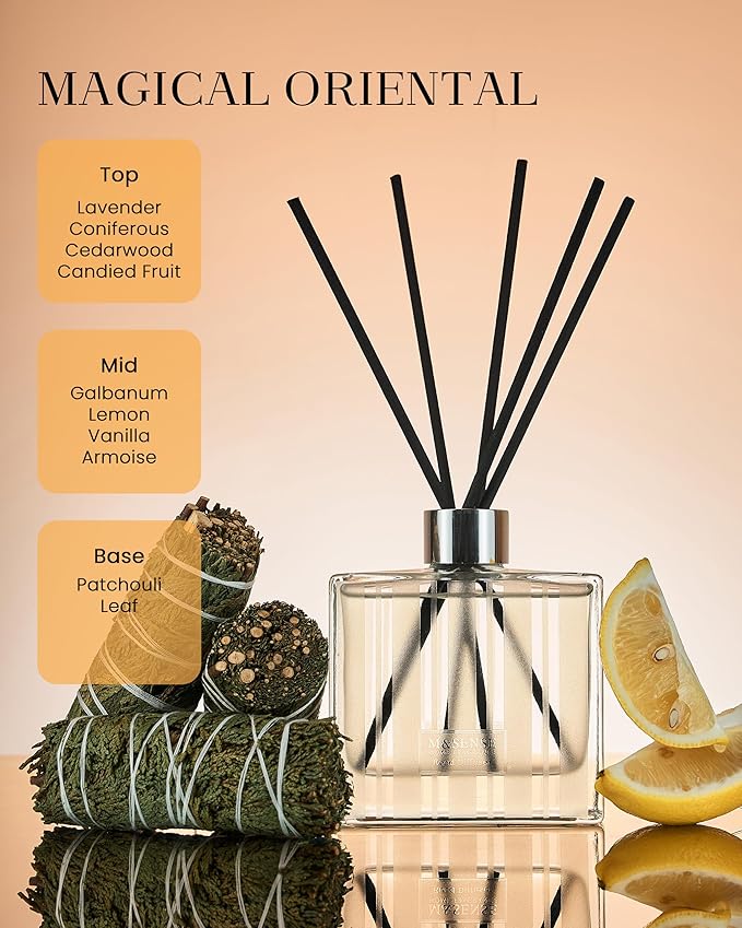M&SENSE Magical Oriental Reed Diffuser Set - 7.04oz Diffusers for Home with Sticks, Shelf Decor for Bedroom Bathroom Office