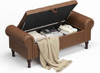 51" Storage Ottoman Bench for Bedroom, Full Queen Storage Bench with Button, Upholstered Bedroom Bench with Rolled Arms for Living Room, Storage Room, Entryway, Brown