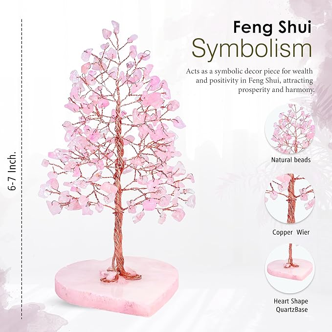 Crocon Crystal Heart Base Tree of Life Gifts for Women, Rose Quartz Healing Crystals Tree Brings Positive Energy, Good Luck, Money, Feng Shui Home & Office Desk Decor, for Mom & Wife Present