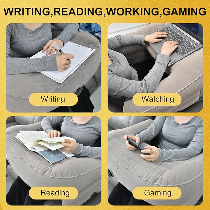 Inflatable Gaming Pillow for Lap Portable Reading Pillow Adjustable Lap Desk Pillow for Adult Student Reading Gaming Studying in Bed Couch Floor