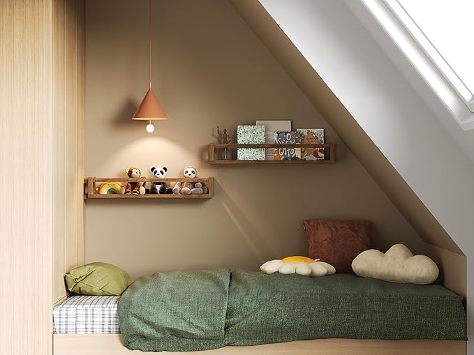 Upgraded Thick Floating Shelves - 24 Inch Multi-Use Wall-Mounted Bookshelves for Kids and Nursery, Ideal for Books, Toy, Spice Rack, Decor - Walnut Brown