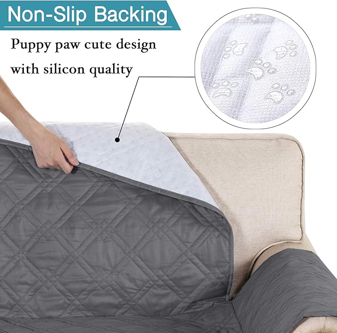 Flamingo P 100% Waterproof Slip Resistant Sofa Slipcover Water Repellent Furniture Protector Quilted Furniture Covers Couch Cover for Pets Non Slip (Seat Width Up to 54") Grey