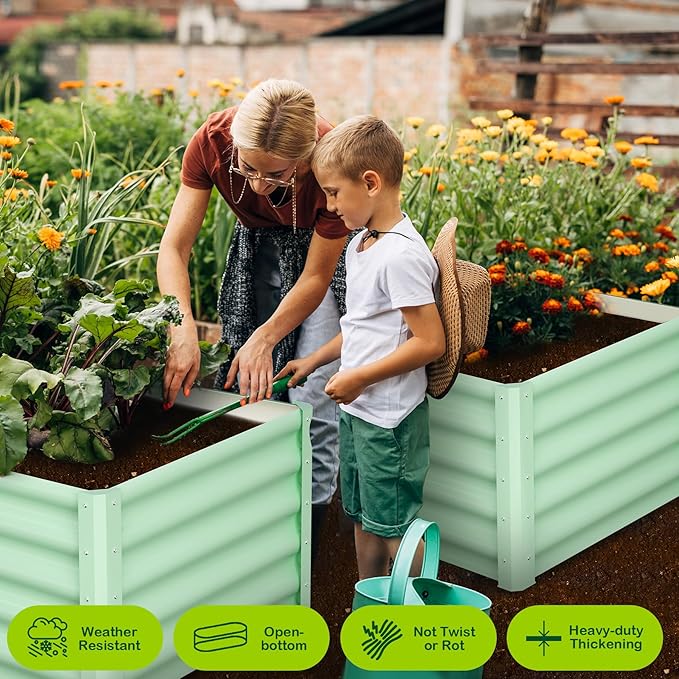 Galvanized Raised Garden Bed Outdoor, 2 Pcs 6x3x1.5FT Outdoor Large Planter Raised Beds Open Base with Safety Edge and Glove for Vegetables Flowers Ground Planter, Green