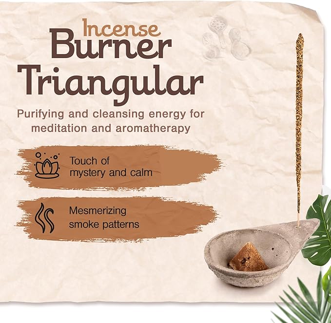 Sagrada Madre Incense Burner, Triangular Sahumador - Hand-Carved Cement Incense Holder, Ash Catcher for Sticks, Cones, Bombs & Smudges - 1 Piece, Perfect for Smudging, Yoga, and Meditation Accessories