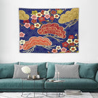 HZOHNAGO Japanese Tapestry Art Abstract Colorful Cherry Blossom Blue Background Pattern Printed Wall Tapestry Painting Wall Hanging for Bedroom Living Room Dorm 40" W x 30" H