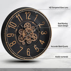 Maxstar Large Moving Gear Wall Clock,20" Vintage Mechanical Battery Operated Industrial Wall Clocks for Farmhouse Living Room,Home Office, Dinning Room, Kitchen, Steampunk Decor-Gold,Arab Numeral