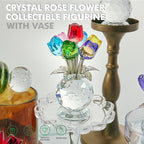 Crystal Colorful Rose Flower Collectible Figurine Glass Flowers with Vase Romantic Gifts for Wife Mom Women on Anniversary
