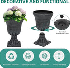 22" Large Urn Planters for Outdoor Plants, Set of 2 Plastic Flower Pot with Handmade Washed Black Finish, Weather-Resistant for Porch, Garden, Patio or Indoor Use