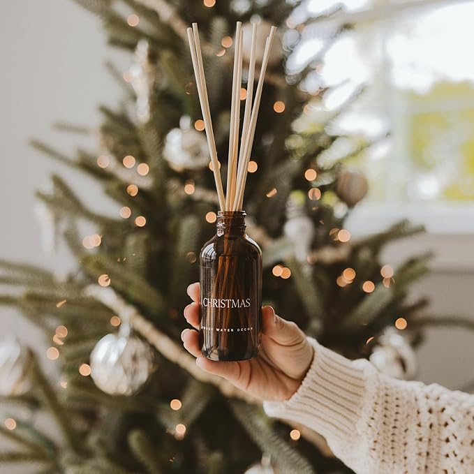 Sweet Water Decor Christmas Reed Diffuser Set - Christmas Scented Reed Diffuser w/Fresh Cut Trees and Orange Scent - Reed Diffusers for Home with Long Lasting Fragrance - Non-Toxic Oil Reed Diffuser