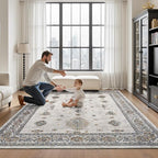 AMOAMI-Vintage Area Rug 6X9 Grey Rugs for Living Room-Soft Living Room Rug Non Slip Rugs for Bedroom Carpet Machine Washable Rug for Dining Room Bedside Office Room Decor