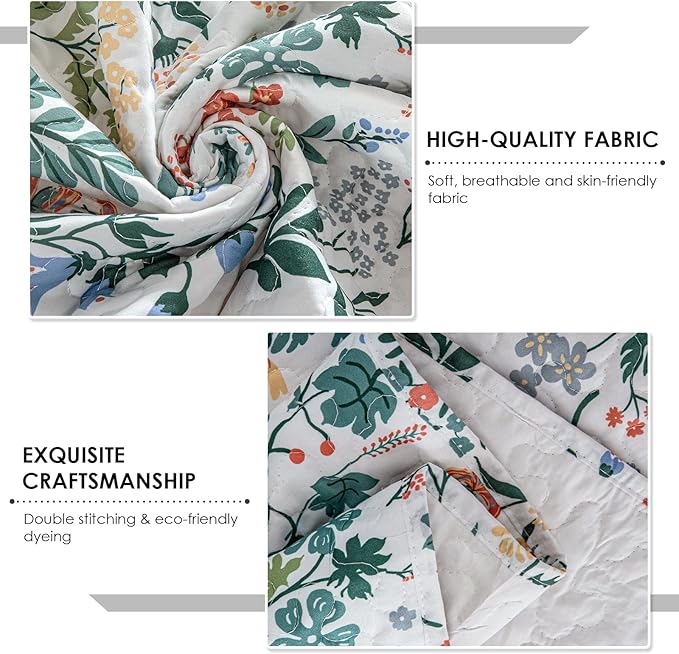 Travan 3-Piece Quilt Set Quilted Bedspread Lightweight Coverlet Set Garden Style Floral Printed Oversized Quilted Bedding Set with Shams for All Season, Exquisite, King Size