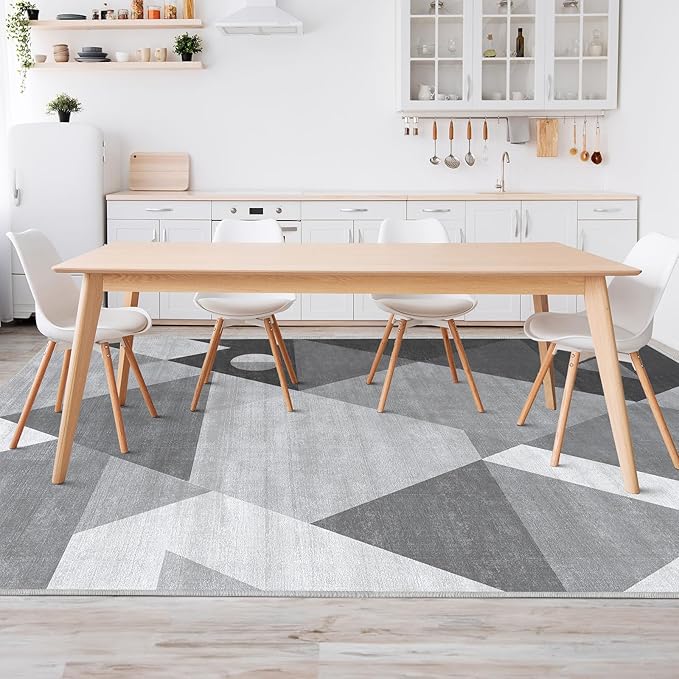 HOMFINE Washable Modern Area Rug - Geometric Style 10x14 Rugs for Living Room, Bedroom, Machine Washable Rug Soft Non Slip Non Shedding Area Rug - Grey, 10'x14'