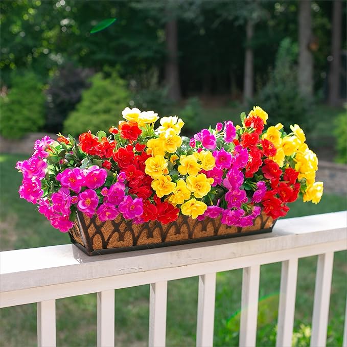 Ivydale Artificial Faux Flowers Plants for Outdoor Outside for Fall Decor,Fake Silk Colorful Camellia UV Resistant Look Real for Planter Pot Porch Patio Balcony Garden Yard Home, 3 Large Bundles