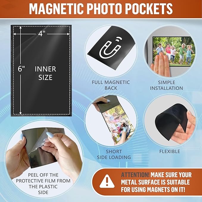 10 Pack 4x6 Magnetic Picture Frames for Refrigerator - Magnet Picture Frames for Fridge - Clear Magnetic Photo Sleeve - 4 x 6 Magnetic Frame Photo Magnets - Magnet Frames Holder - Locker Picture Frame