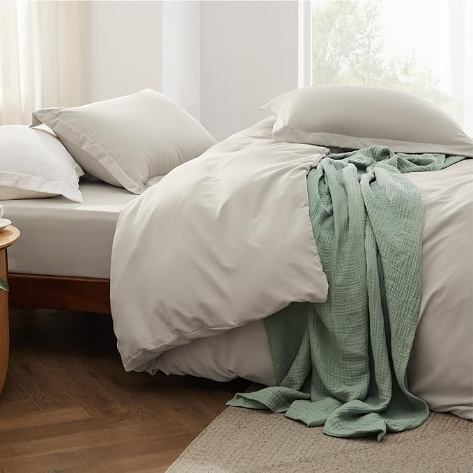 Bedsure Duvet Cover King Size with Fitted Sheet - 4 Pieces Prewashed Cotton-Like Extra Soft Bedding Set, Includes 1 Duvet Cover 104x90 Inches with Zipper Closure, 2 Pillow Shams, 1 Fitted Sheet, Linen