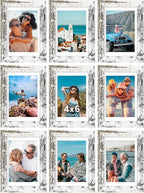 Vittanly 4x6 Picture Frames Set of 9, Shatter Resistant Plexiglass, Display 3.5x5 Pictures with Mat or 4x6 without Mat, Photo Frames for Wall or Tabletop, Engineered Wood, Distressed White