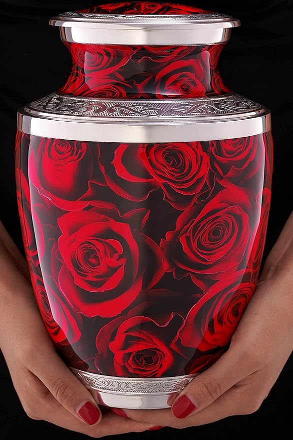 Crimson Rose Urn for Ashes for Women Men Adult | Cremation Funeral Decorative Red Urn for Male Female Adult Carefully Handcrafted with Pendant Necklace, for Dog Cat Pet