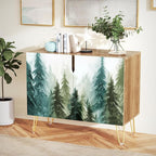 SIGNWIN Sideboard Buffet Cabinet, Kitchen Storage Cabinet with 2 Doors, Pastel Watercolor Pine Trees, Cupboard Console Table for Dining Room - 35" L x 18" W x 29" H