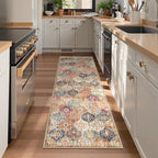 Lahome Moroccan Washable Kitchen Runner, 2x7 Runner Rug with Rubber Backing Non Slip, Vintage Hallway Rug Throw Carpet for Hallways Bedroom Laundry Room Entryway, Cream/Multi