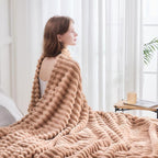 NEWCOSPLAY Super Soft Twin Blanket Taupe Premium Silky Flannel Fleece 3D Ribbed Jacquard Lightweight Bed Blanket All Season Use (Taupe Ribbed, Twin(60"x80"))