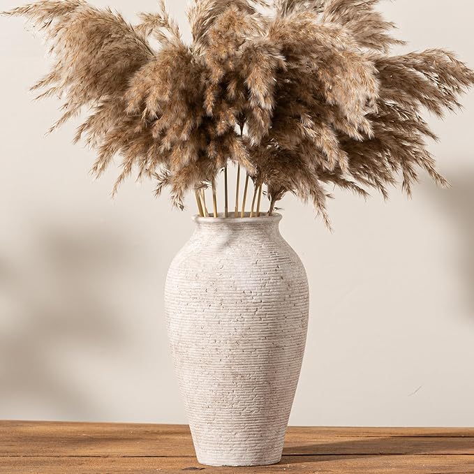 Ceramic Flower Vase Home Decor - Large Tall Farmhouse Table Vases Rustic Vintage Living Room Kitchen Bedroom Decorations for House Book Shelf Office Coffee Desk Dining Fireplace (11" Retro)