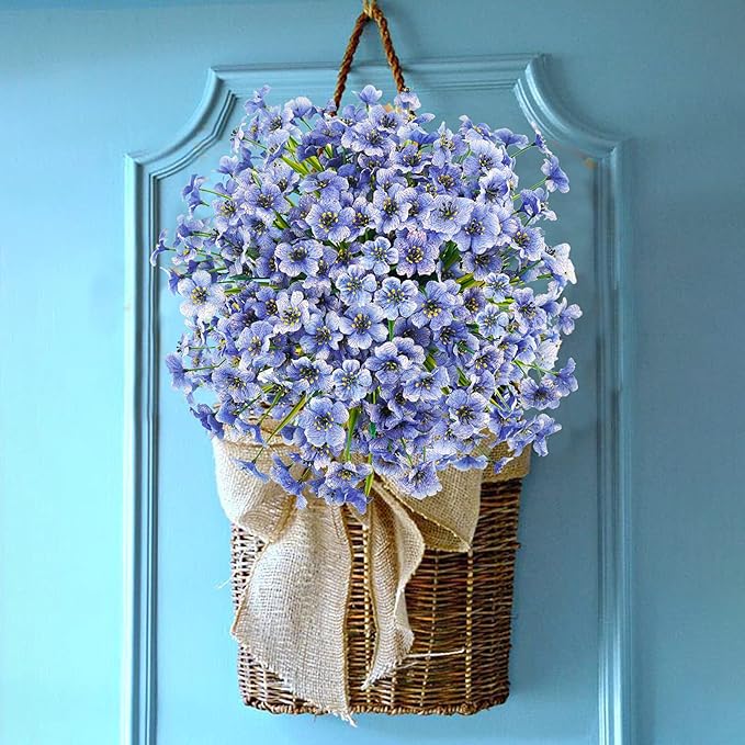 Uieke 16 Bundles Artificial Flowers for Outdoors UV Resistant Fake Flowers No Fade Faux Greenery Plastic Plants for Garden Porch Window Box Home Party Wedding Spring Autumn Décoration (Blue)