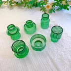 Double Sided Vintage Ribbed Taper Glass Candle Holders,Tea Candle Holder for Table Centerpieces, Wedding Decorations and Dinner Parties (Green, 3 PCS)