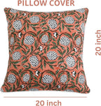 Ridhi Dark Salmon Pink Block Print Cotton Canvas Throw Pillow Covers for Decorative Couch Pillows for Living Room, Chic Boho Cute Outdoor Valentine Pillows Covers Gifts 20x20 Inches