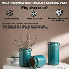 Ceramic Rustic Distressed Green Flower Vase for Centerpieces, Kitchen, Office or Living Room (5.9''x6.3'')