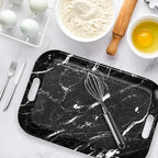 Serving Trays with Handles, 14.5 x 9.8 inch Rectangular Plastic Tray for Restaurant, Kitchen, Black Marble